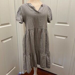 Francesca Bettini Women's 100% Linen Midi Dress Size 1X Gray Tiered Design (NEW)